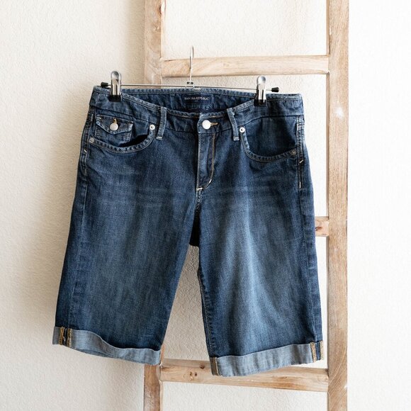 Banana Republic Shorts Sz 28/6 Blue Jean 10" Bermuda Cuffed Stretchy Modest - Picture 1 of 8